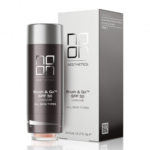NOON Aesthetics Brush&Go mineralinė apsauga nuo saulės SPF 50 visų tipų odai (Tone 01), 2x5 g
