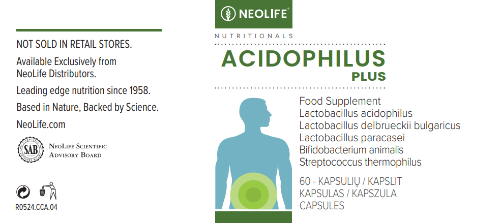 Neolife Acidophilus Plus maisto papildas etiketė