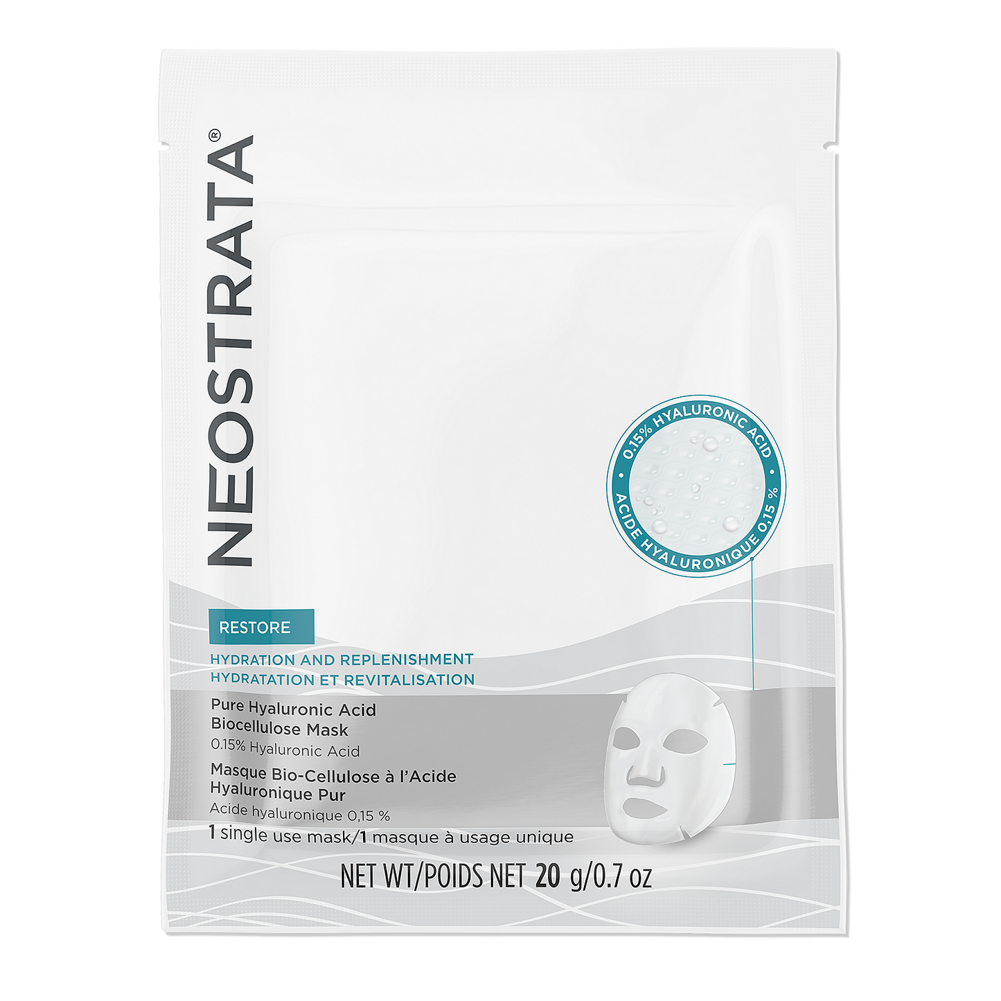 Neostrata RESTORE Pure Hyaluronic lakštinė kaukė, 20 g, intensyviai drėkinanti odą