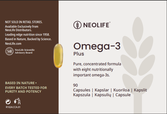 NeoLife Omega-3 Plus etiketė su produkto pavadinimu