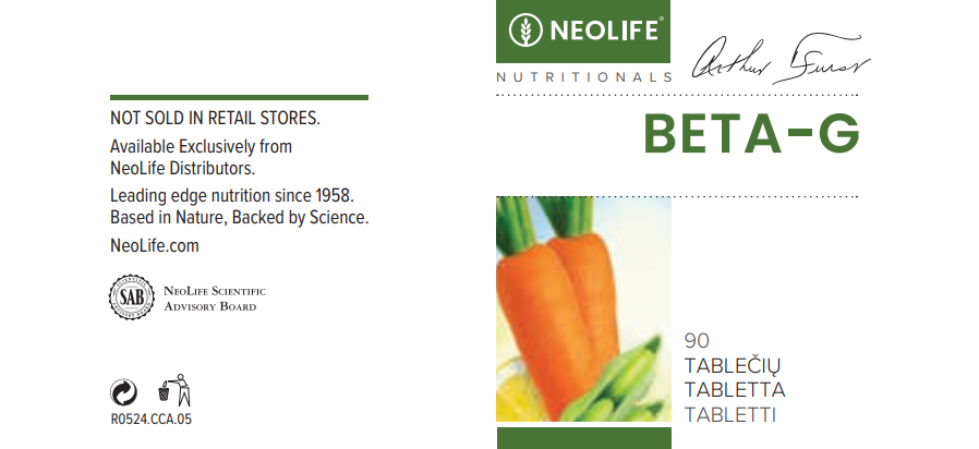 NEOLIFE Beta-G kapsulių etiketė su pavadinimu