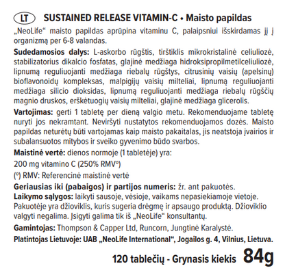 Sudėtis: vitaminas C lėtai išsiskiriančios tabletės, sudėtis