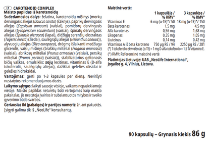 Carotenoid Complex sudėties etiketė su natūraliais karotenoidais