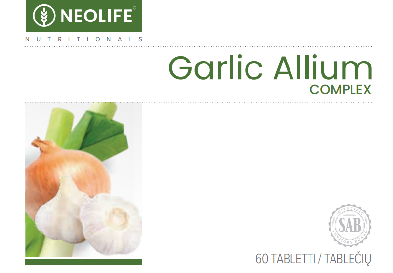 NeoLife Garlic Allium Complex etiketė, česnako ir svogūno papildas
