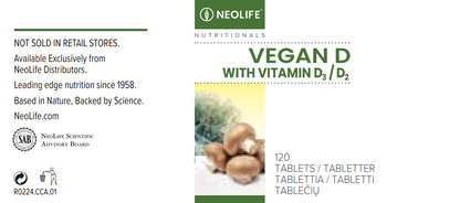 NeoLife Vegan D vitamino D papildas, etiketė su pavadinimu
